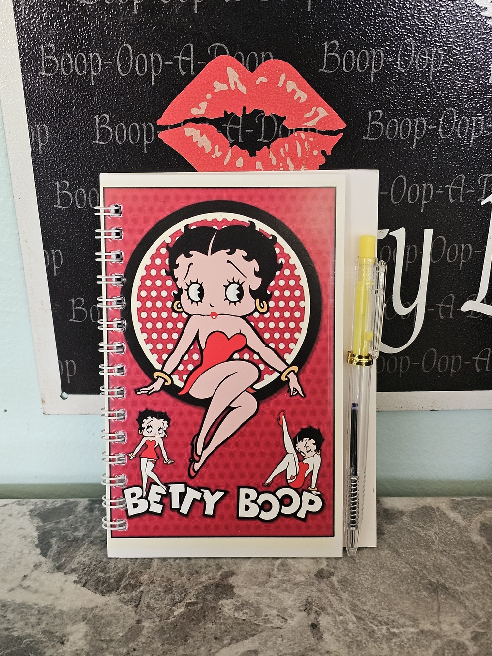 Betty Boop Red Pink Spiral Notebook with Yellow Pen